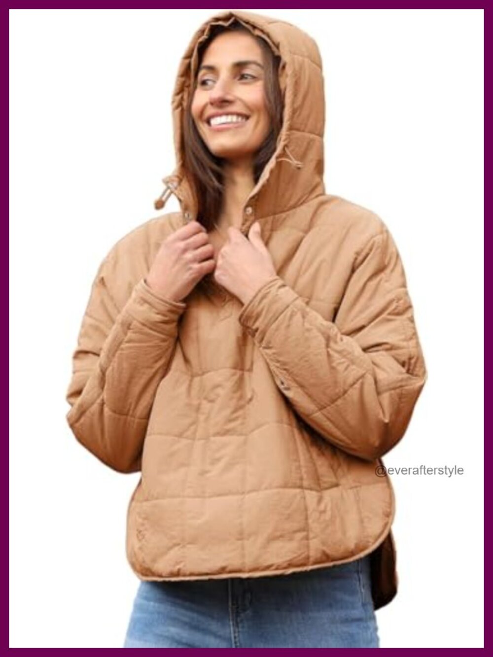 Oversized Hooded Puffer Jacket Lightweight Quilted Pullover Winter Coat